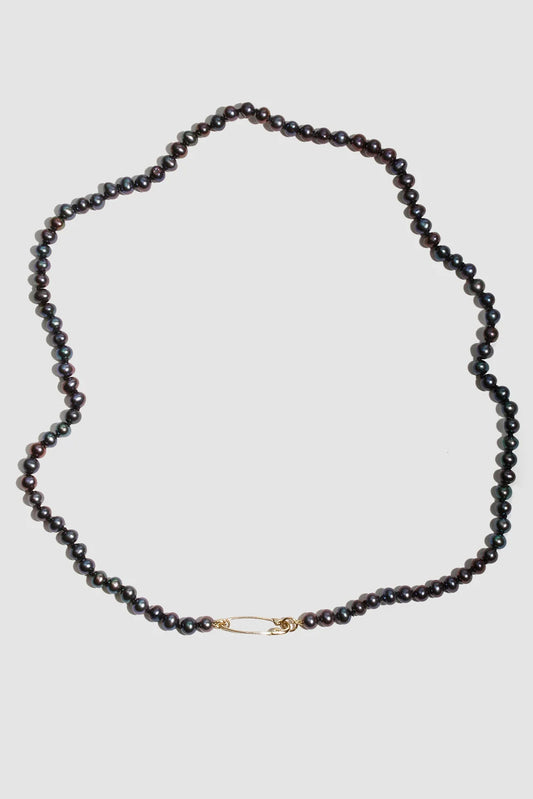 Black Pearl Safety Pin Necklace