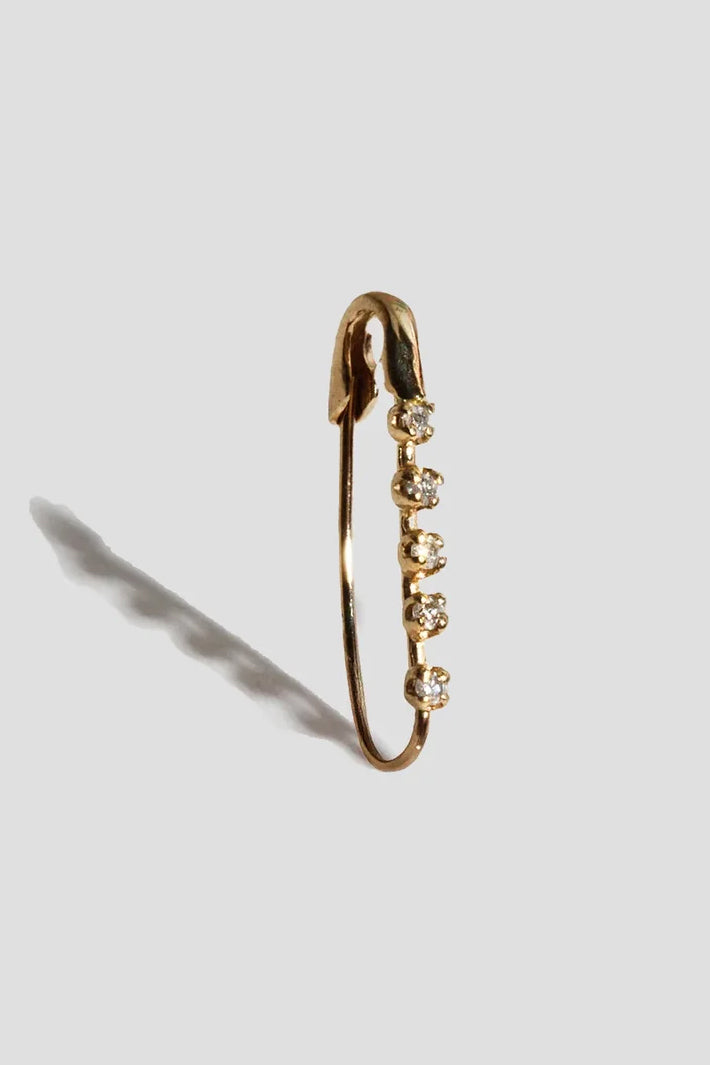 Mini Diamond Prong Safety Pin Earring
