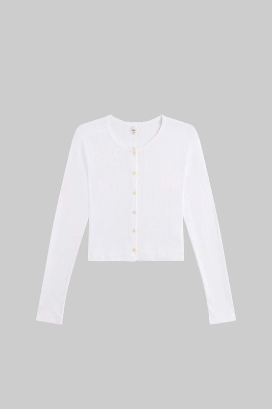 Pointelle Crop Cardigan, White