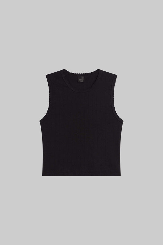 Pointelle Sleeveless Crew, Black