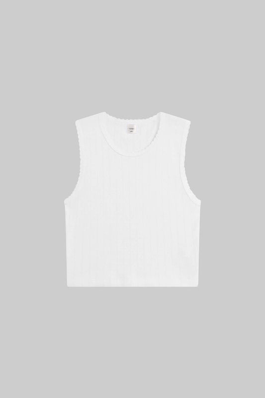 Pointelle Sleeveless Crew, White