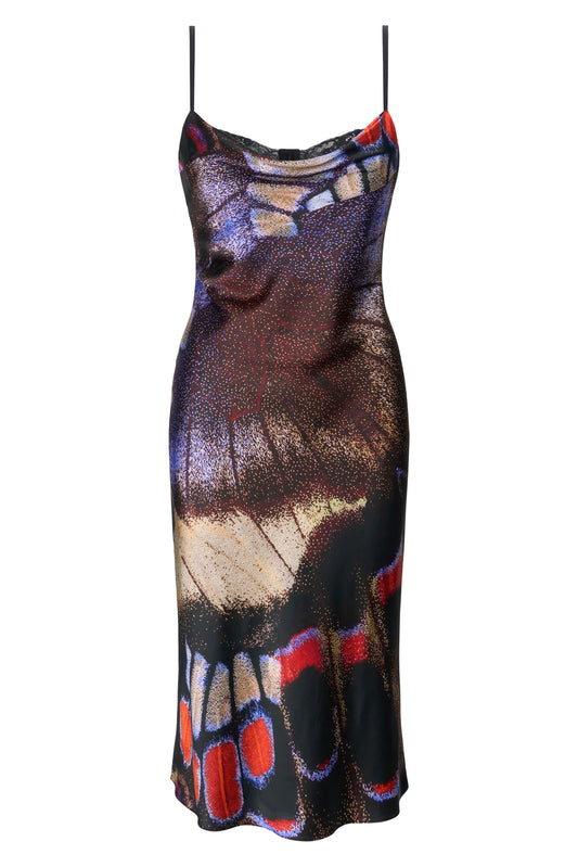 Evangeline Silk Midi Dress, Butterfly Fuschsia