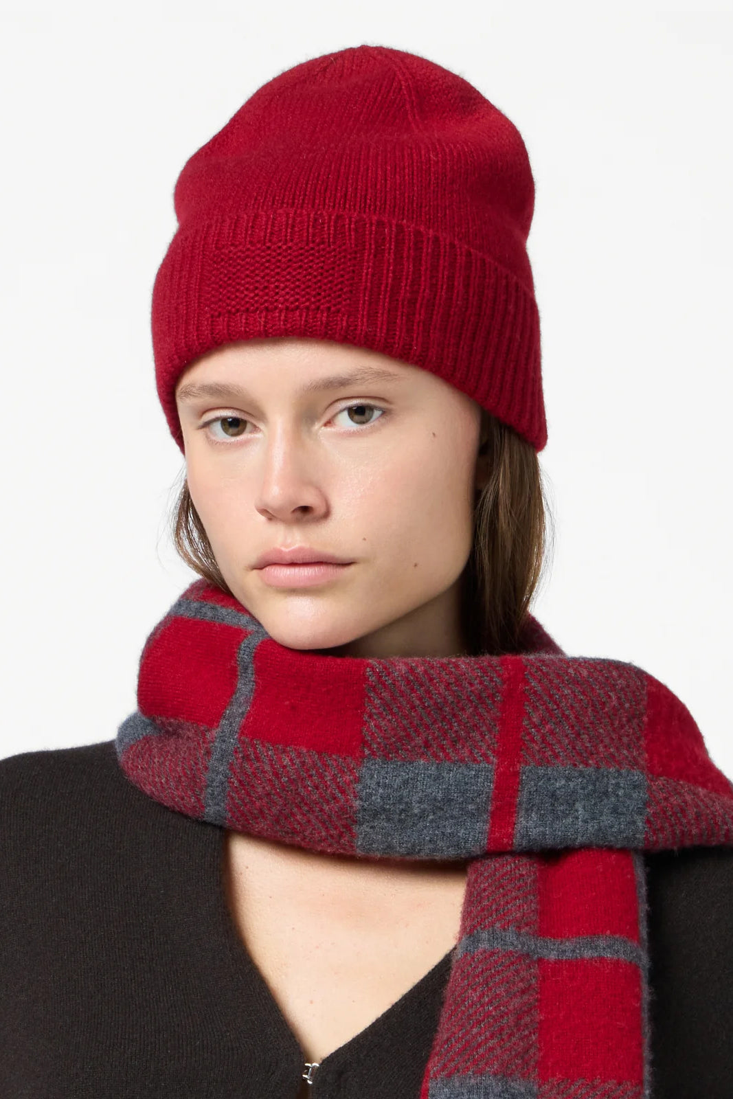 Rib Cuff Beanie in Cashmere