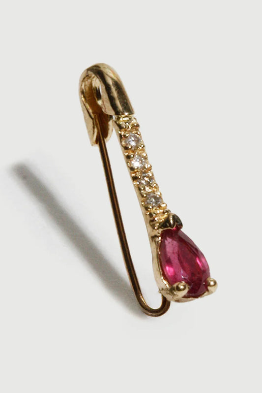Mini Gemstone Diamond Safety Pin, Ruby