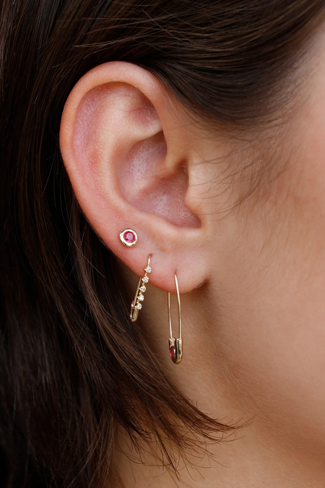 Mini Diamond Prong Safety Pin Earring