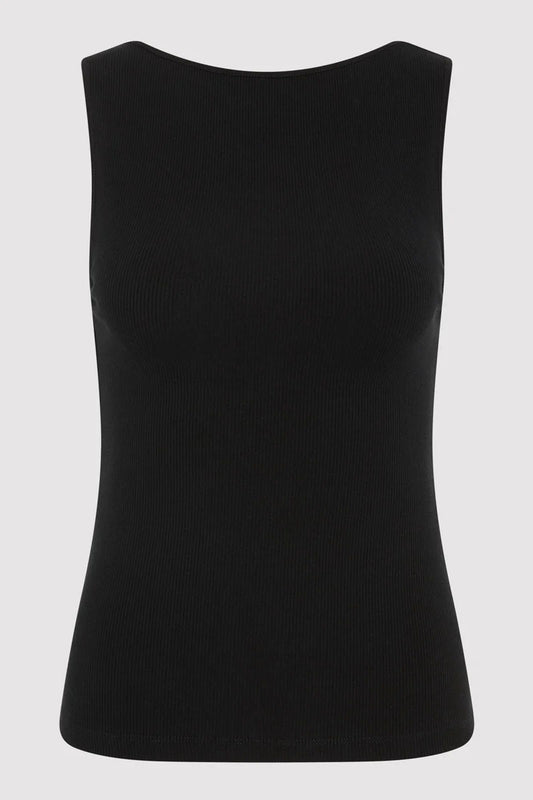 Rib Bateau Cut Out Top, Black