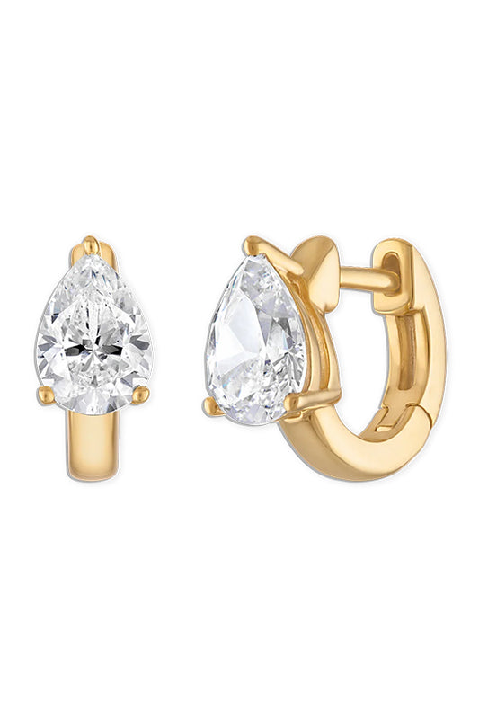Floating Pear Huggie, Gold