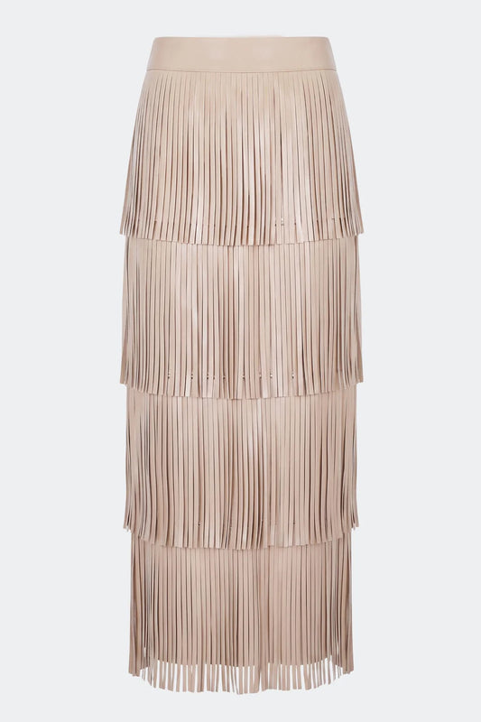 Za Za Vegan Leather Fringe Skirt, Ecru