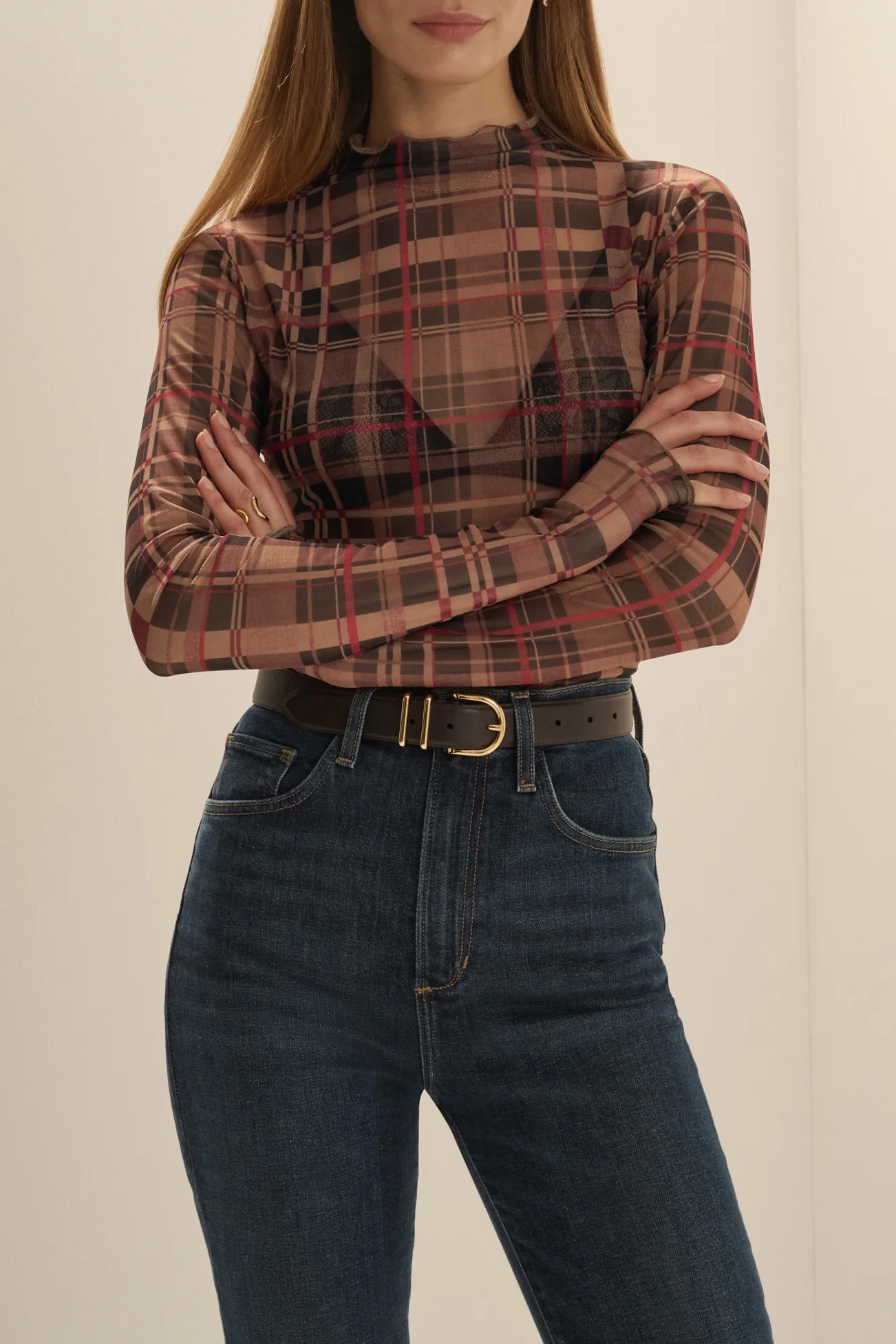 The Sheer Fantasy Top, Brown Plaid