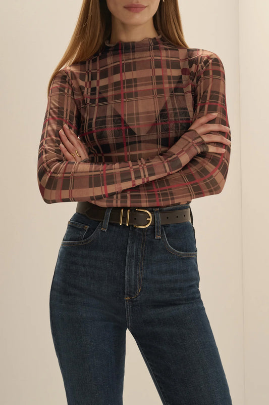 The Sheer Fantasy Top, Brown Plaid