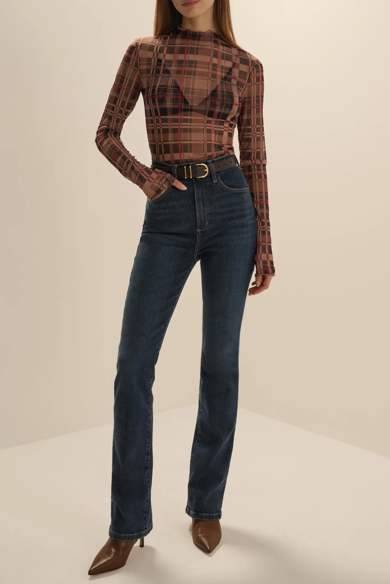 The Sheer Fantasy Top, Brown Plaid
