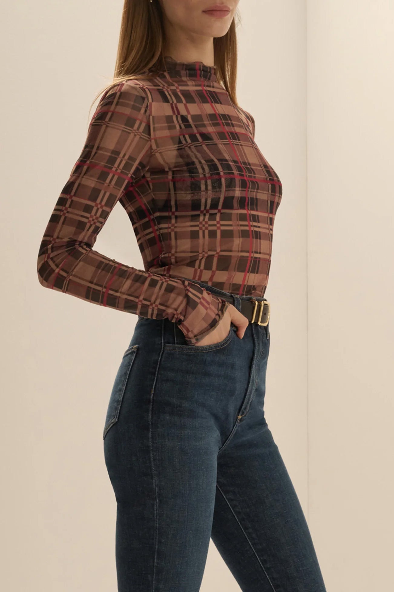 The Sheer Fantasy Top, Brown Plaid