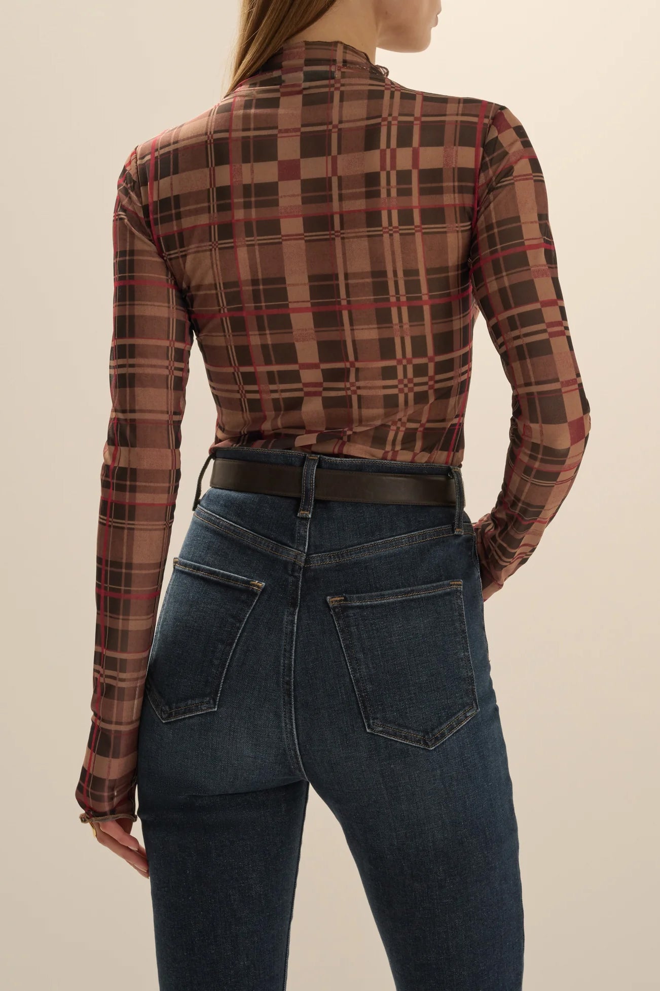 The Sheer Fantasy Top, Brown Plaid