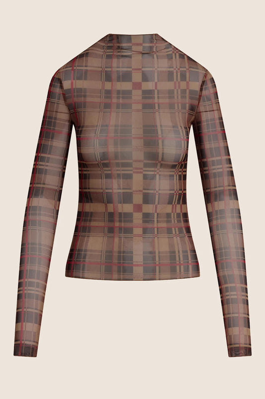 The Sheer Fantasy Top, Brown Plaid