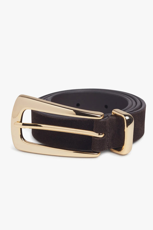 The Suede Statement Belt, Chocolate/Gold