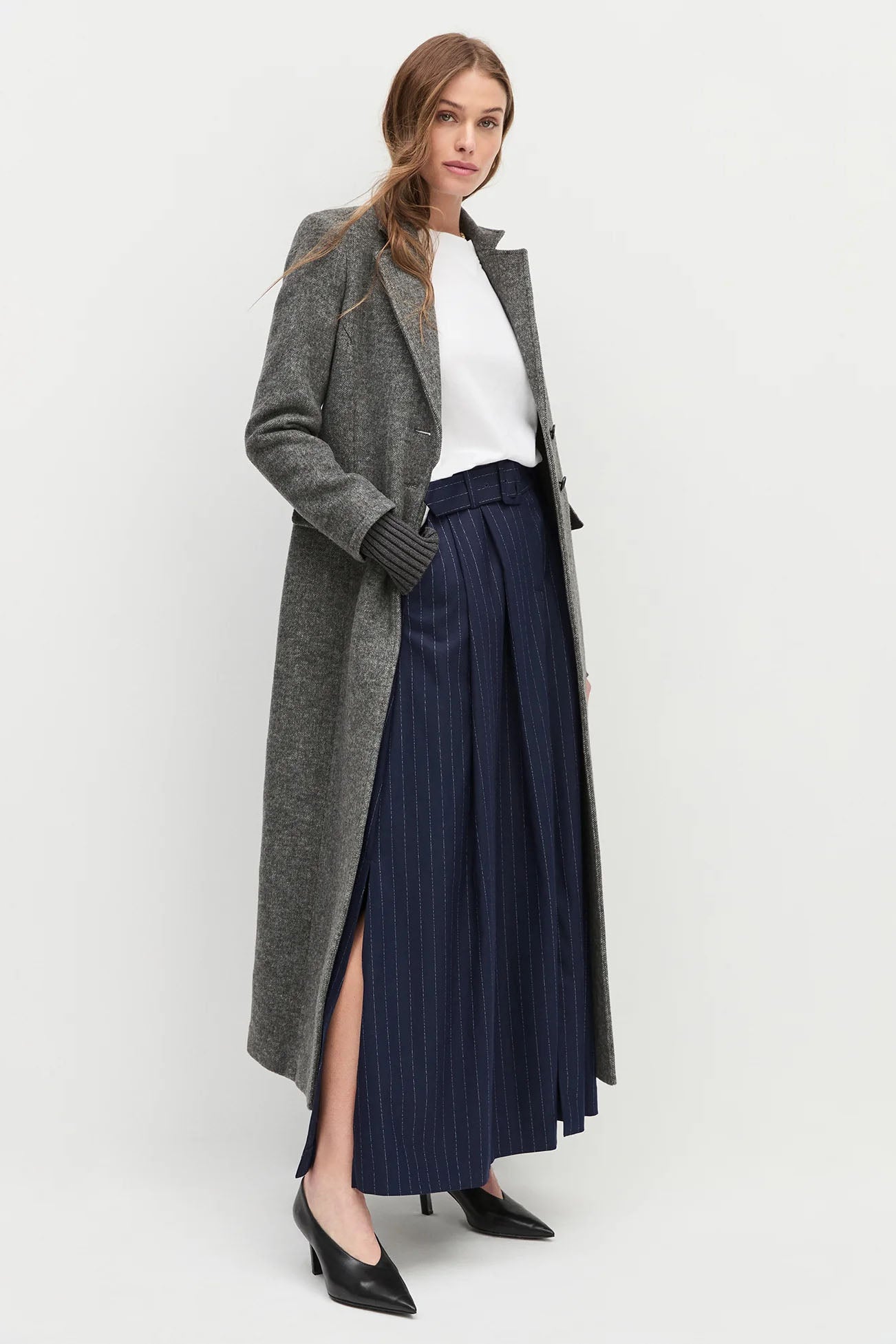 The Gabby Skirt, Navy Pinstripe