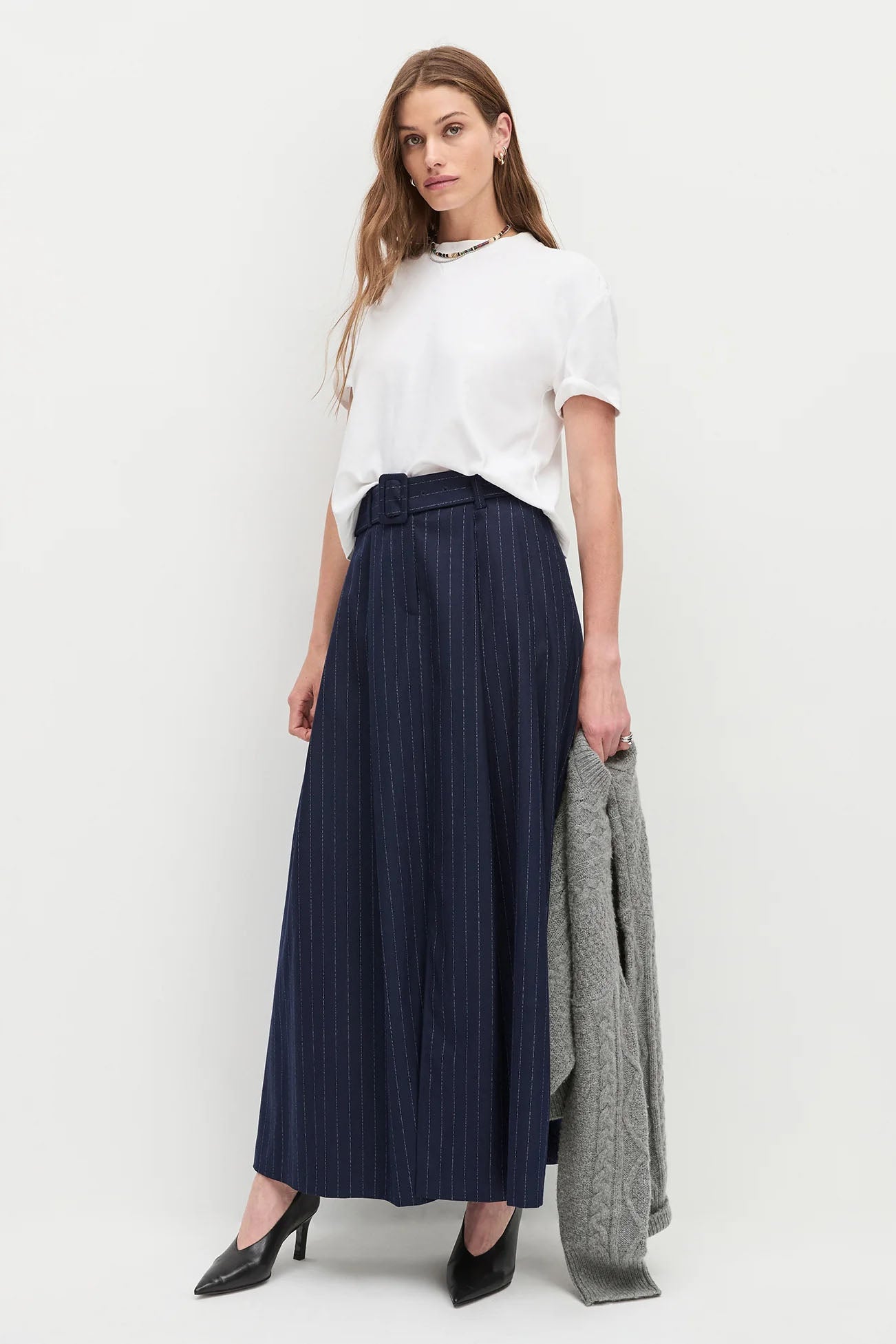 The Gabby Skirt, Navy Pinstripe