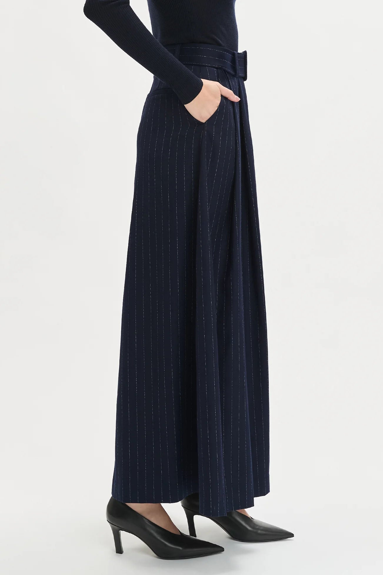 The Gabby Skirt, Navy Pinstripe