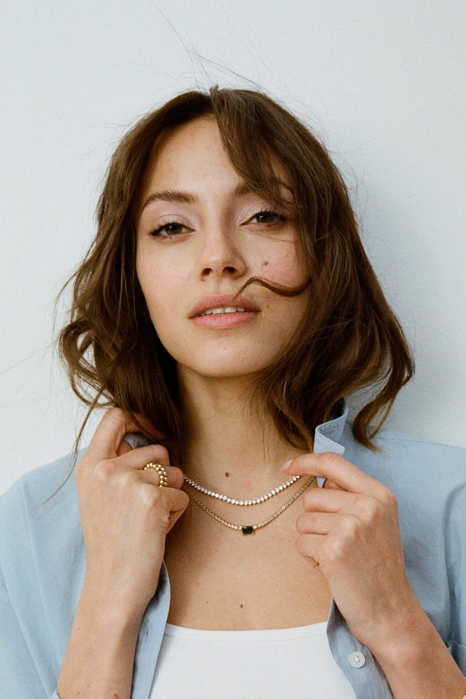 Crystal Tennis Necklace, Sterling Silver 15"