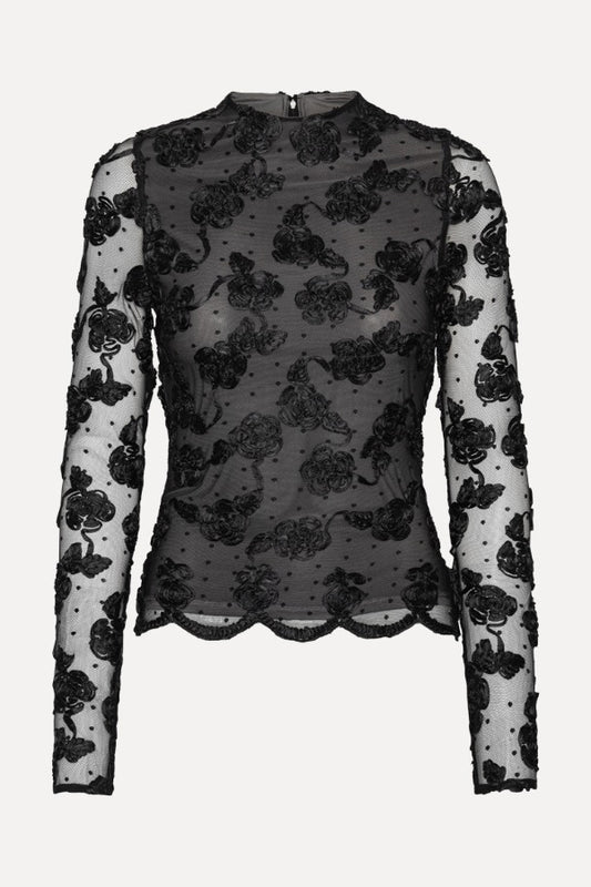 Flower Mesh Long Sleeve Top