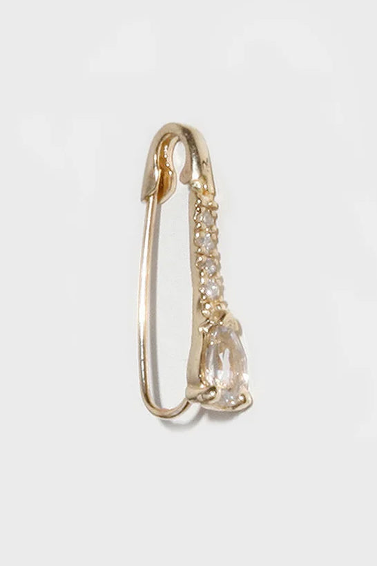 Mini Gemstone Diamond Safety Pin Earring, White Sapphire