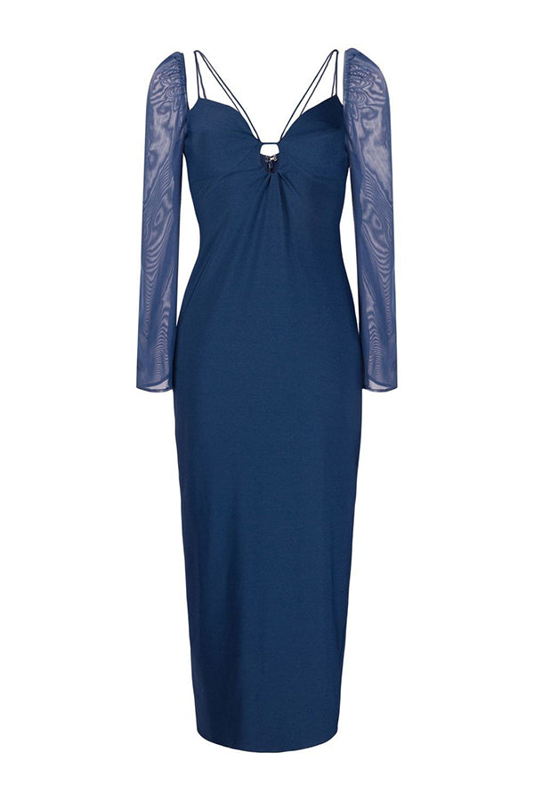 Dark Blue Jersey Crepe Midi Dress