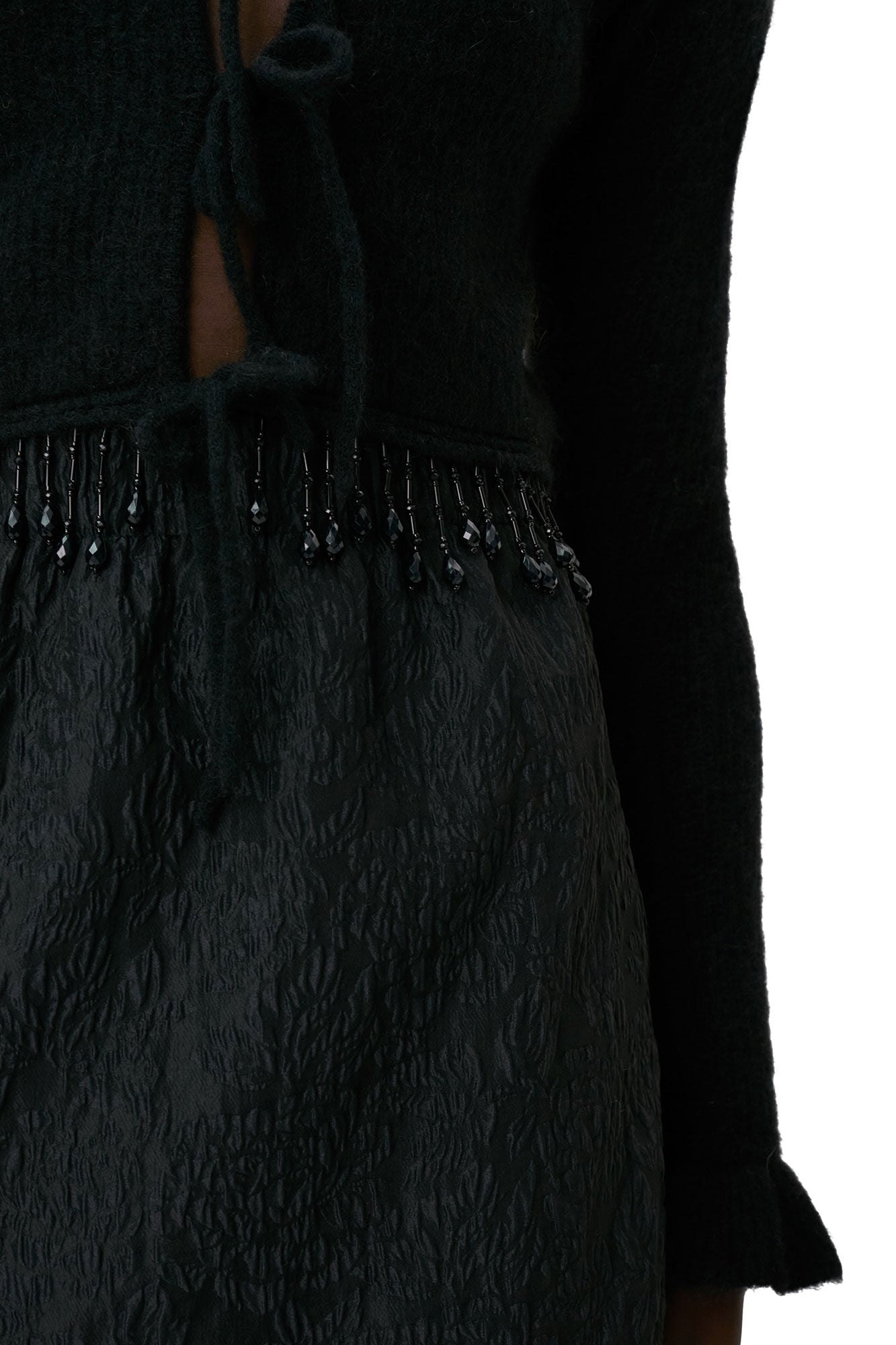 Jacquard Organza Bead Fringe Mini Skirt